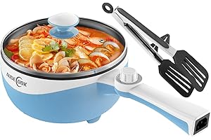 Audecook Hot Pot Electric, 1.7L Mini Electric Skillet Portable Nonstick Sauté Pan with Power Adjustment, Rapid Noodles Cooker Travel Multicooker for Steak/Soup/Egg/Oatmeal/Noodles