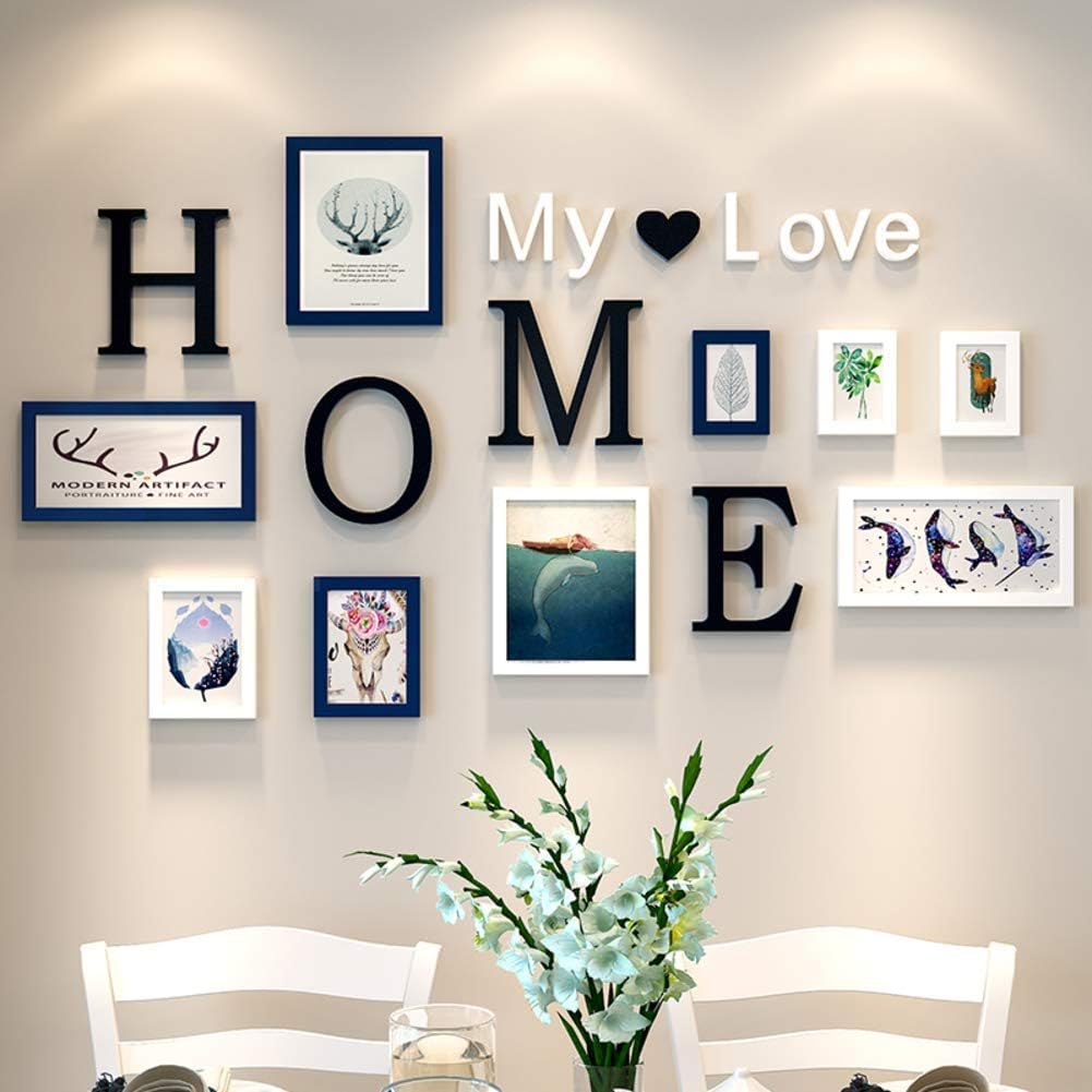 Amazon Com Emma Home Wall Decorative Picture Frame Nordic Modern Minimalist Bedroom Living Room Photo Wall Photo Frame Collage Black And White Blue 3 Color Combination