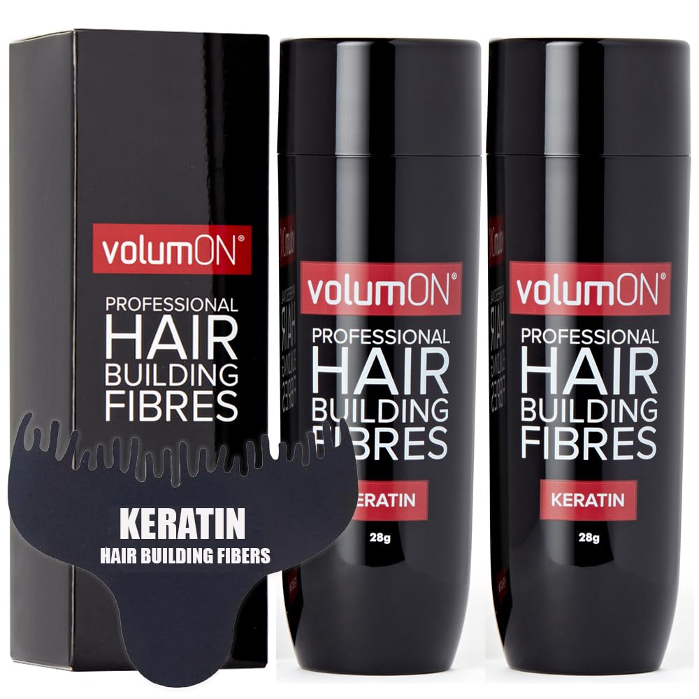 Hair Fibres x2 VOLUMON Keratin Hair Building Fibres for Thinning Hair - Instantly Conceals Thinning Areas for Fuller Thicker Hair - For Men & Women 28g x2 (Black)