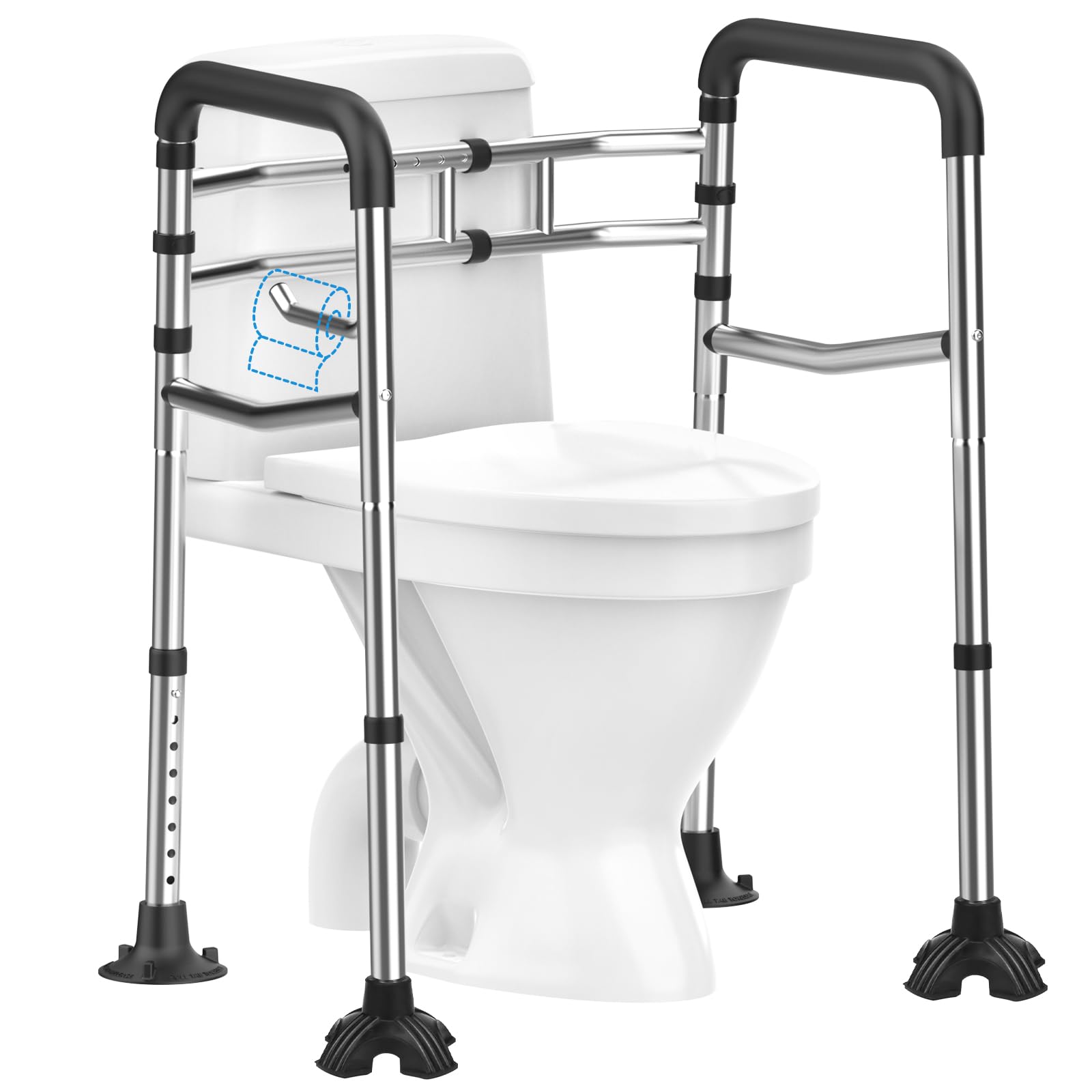 Photo 1 of UGarden Toilet Safety Rails, Stainless Steel Adjustable Toilet Frame with Soft Handles&Tissue Holder, 380LBS Foldable Detachable Toilet Safety Frame for Elderly, Seniors, Handicap & Disabled
