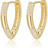 Lantine V Shape Huggie Hoop Earrings for Women Cubic Zirconia Earring Hoop Hinged CZ Hollow Geometric Earrings Minimalist Jewelry