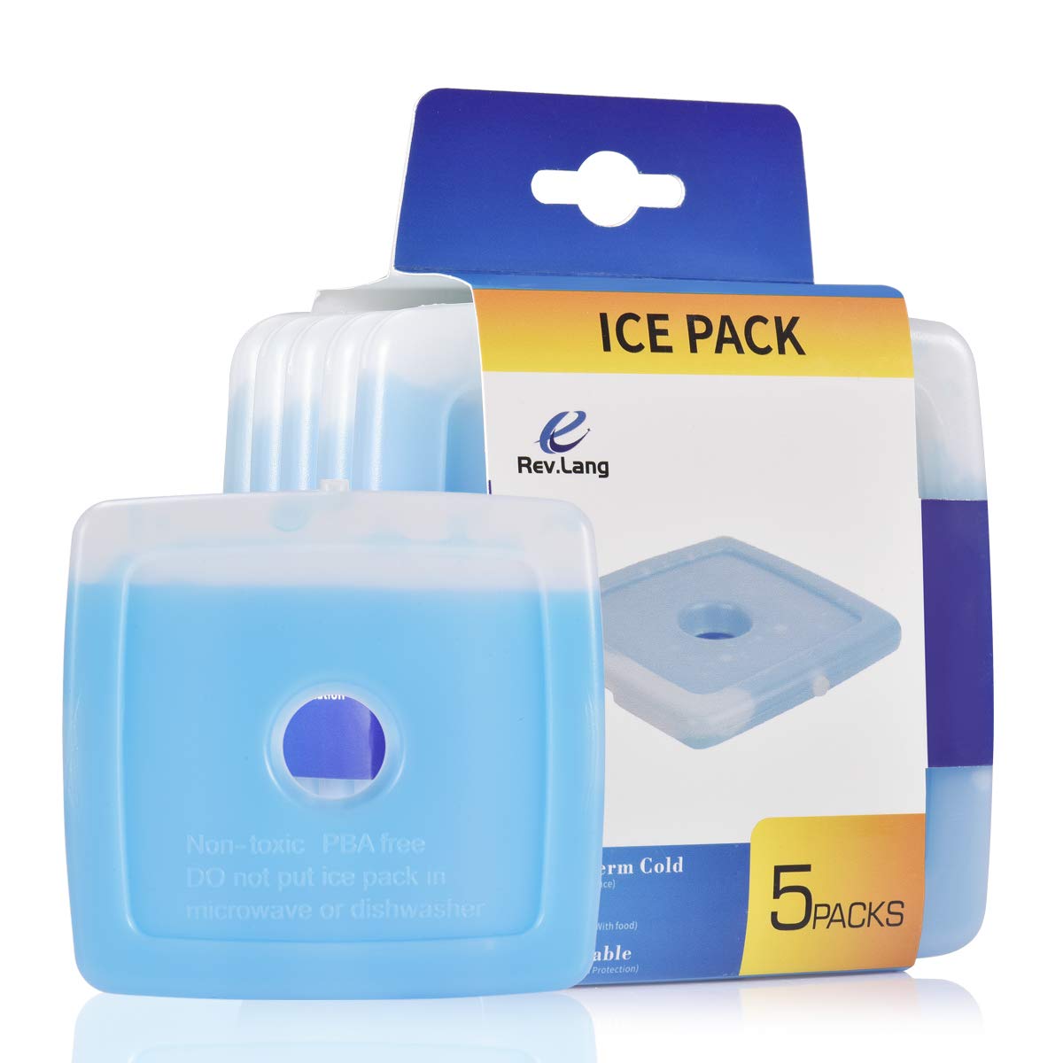 Cold Ice Freezer Pack Brick Block for Lunch Box/Bag Original Cool Healthy Reusable Hard Slim Lightweight Long Lasting for Coolers Backpack Outdoor Camping (150g,Set of 5)