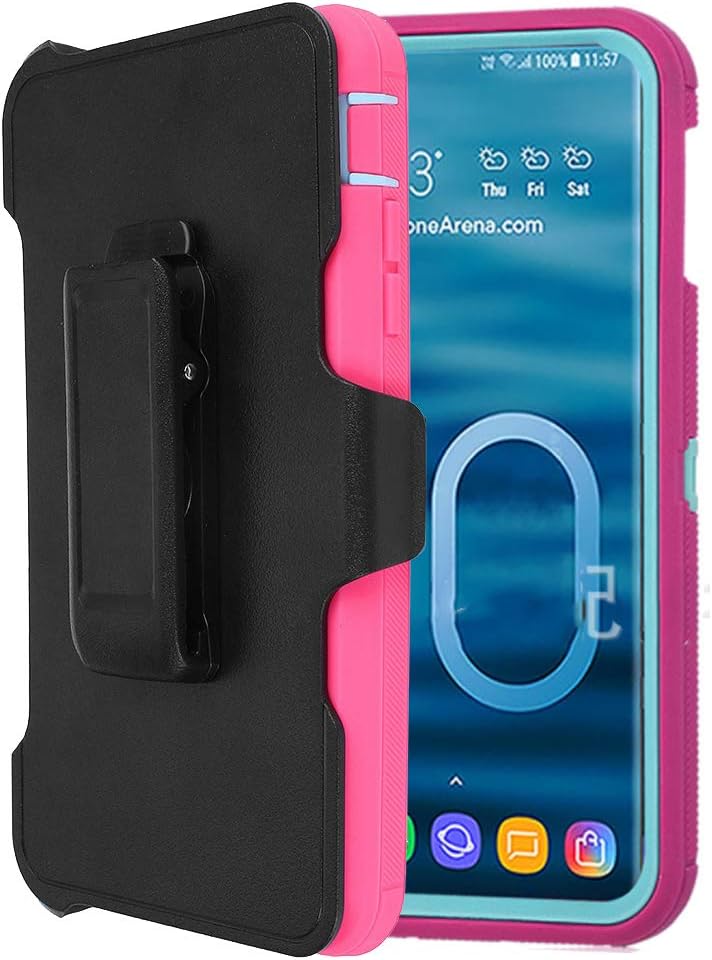 Casa Galaxy S10 Shockproof Case, Touch 3 in 1 Heavy Duty Holster Case Belt Clip + Armor Protective Kickstand Cover for Samsung Galaxy S10 (Pink+Blue)