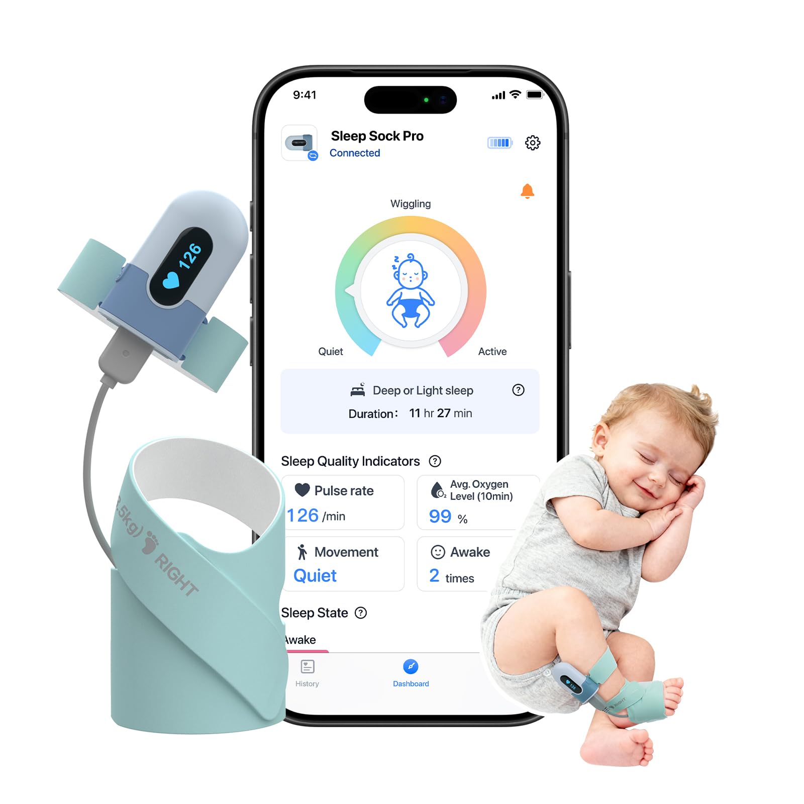 Photo 1 of Babytone Baby Sock Monitor, Tracks Real-Time Heart Rate and Movement, with Notification and Sleep Patterns, Smart Baby Monitor No WiFi with Bluetooth and Free APP, for 0-36 Months Newborn