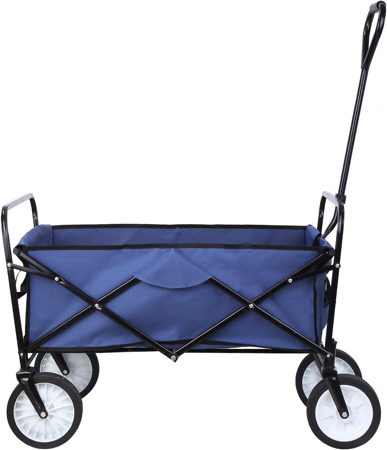 Collapsible Outdoor Utility Wagon, Heavy Duty Folding Garden Portable Hand Cart, with 8" Rubber Wheels and Drink Holder, Suit for Shopping and Park Picnic, Beach Trip and Camping