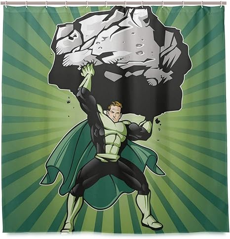 Amazon Kapanou防水 シャワーカーテン 大きなボールダーロックを持ち上げるヒーロー男図救助少年キッズイラスト かわいいシャワーカーテン ユニットバス バスルーム 芸術の装飾 180cmx180cm バスフック付き 取り付け簡単 シャワーカーテン ホーム キッチン