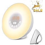 Sunrise Alarm Clock, Wake Up Light with 6 Nature Sounds, FM Radio, Color Light, Bedside Sunrise Simulator (New-White)