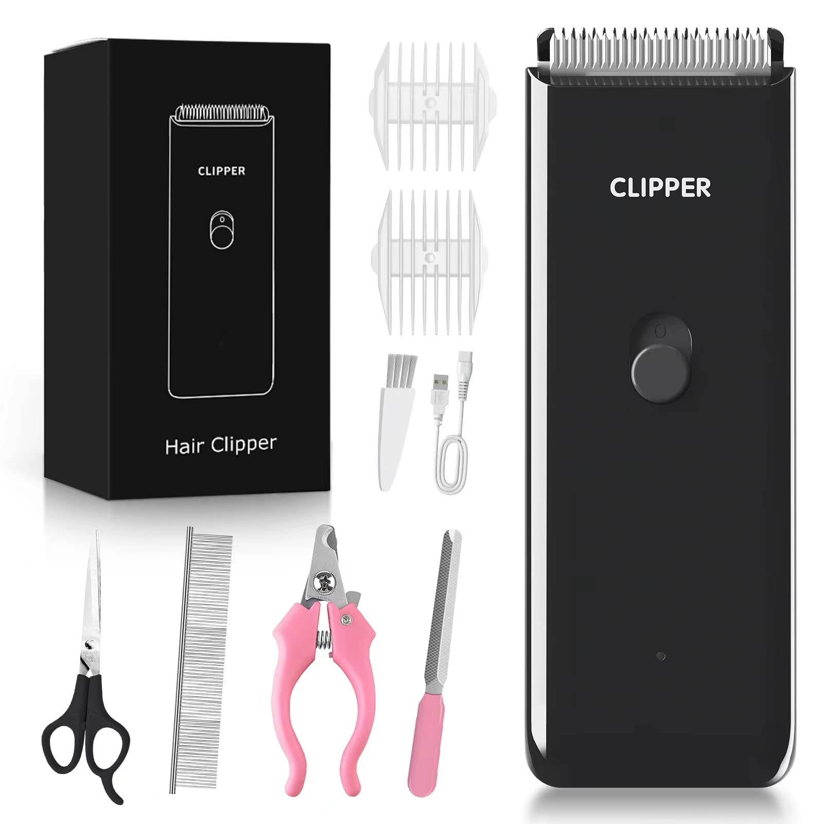 Cat Grooming Clippers Pet Hair Clipper USB Rechargeable Electric Dog Clippers Portable Waterproof Low Noise Cat Shaver Cordless Paw Trimmer for Dog Cat Home(Black)