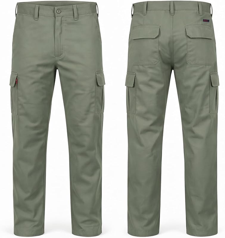 Pantalon Travail Homme Cargo 245 GSM – Workwear Résistant Multi Poches Entretien Facile, Pantalon Sécurité Coupe Droite Bouton Zip (kaki, 38W / 29L) — photo 6 sur 8
