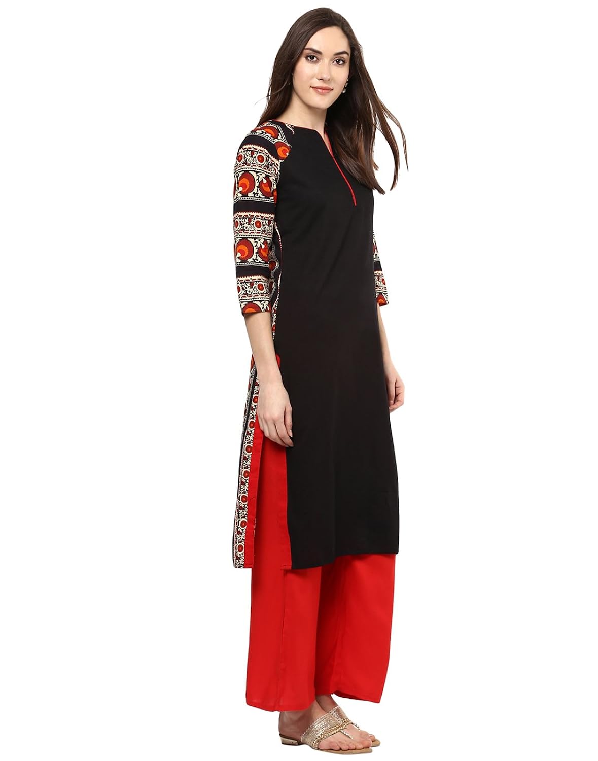 jaipur kurti black solid kurta with red palazzo set