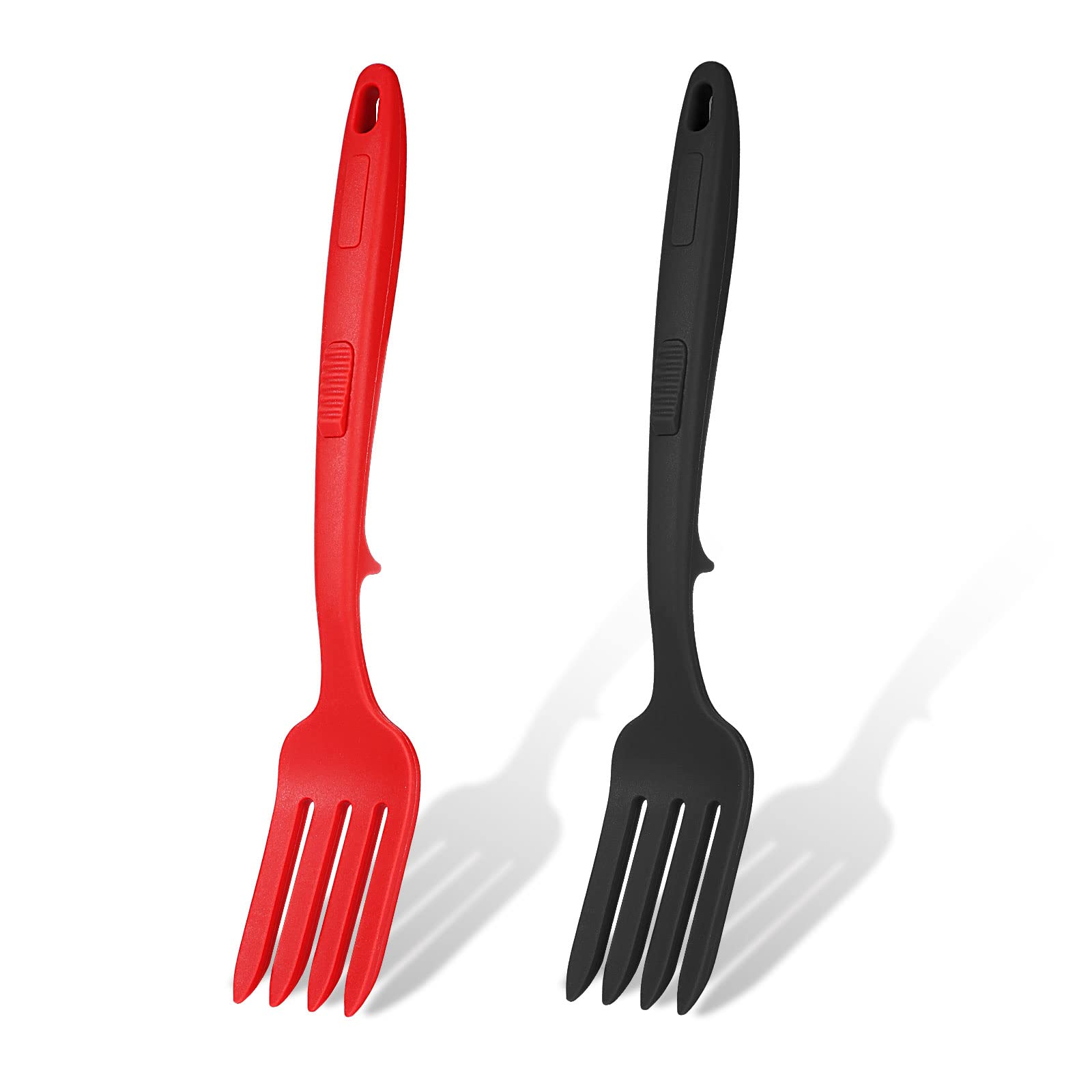 KINBOM 2pcs Silicone Flexible Forks, Silicone Cooking Fork Heat Resistant, Multifunctional Nonstick Blending Fork for Cooking Utensil for Kitchen Stir Mix Mash (Red, Black)
