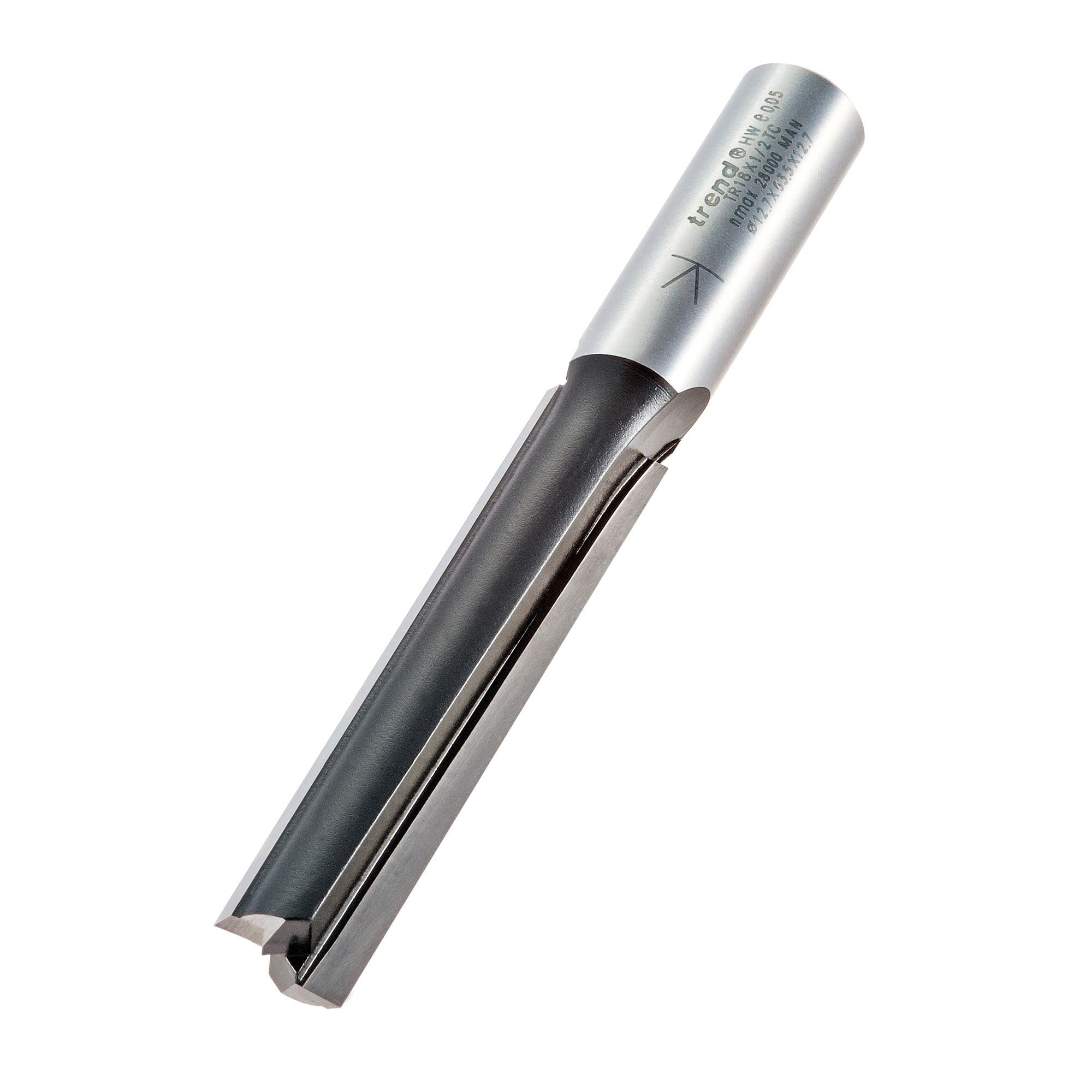 Trend Trade Straight Two Flute Router Cutter, 1/2 Inch Shank, 12.7mm Cut Diameter, Tungsten Carbide Tipped, TR18X1/2TC