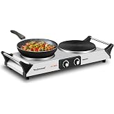 Hot Plate, Techwood Double Burner for Cooking, 1800W Countertop Electric Stoves with Adjustable Temperature &amp; Stay Cool Handles, Dual Cooktop for RV/Home/Camp, Upgraded Version Stainless Steel, Silver