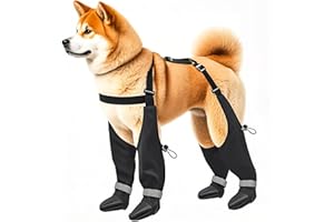 YAQUHO Suspender Boots for Medium Large Dogs, Tall Dog Boots Anti-Slip & Fall Waterproof Dog Shoes Leggings, Adjustable Paws Protector for Dogs Winter Snow Rain Hiking (M)