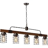Giluta Industrial Linear Kitchen Island Light, 5-Light Farmhouse Chandelier with Rustic Metal Mesh Cage, Pendant Lighting Fix