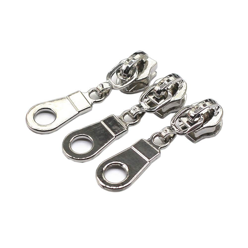 YaHoGa 50PCS Shiny Silver Pulls for #5 Nylon Coil Zippers Zipper Sliders for Luggages Purses Bags Bulk (Shiny Silver)