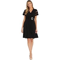 R&M Richards Women's Cascade Wrap Dress with V-Neck & O-Ring Rhinestone  Buckle, Work to Weekend Short Sleeve Flowy Silhouette at Amazon Women's  Clothing store