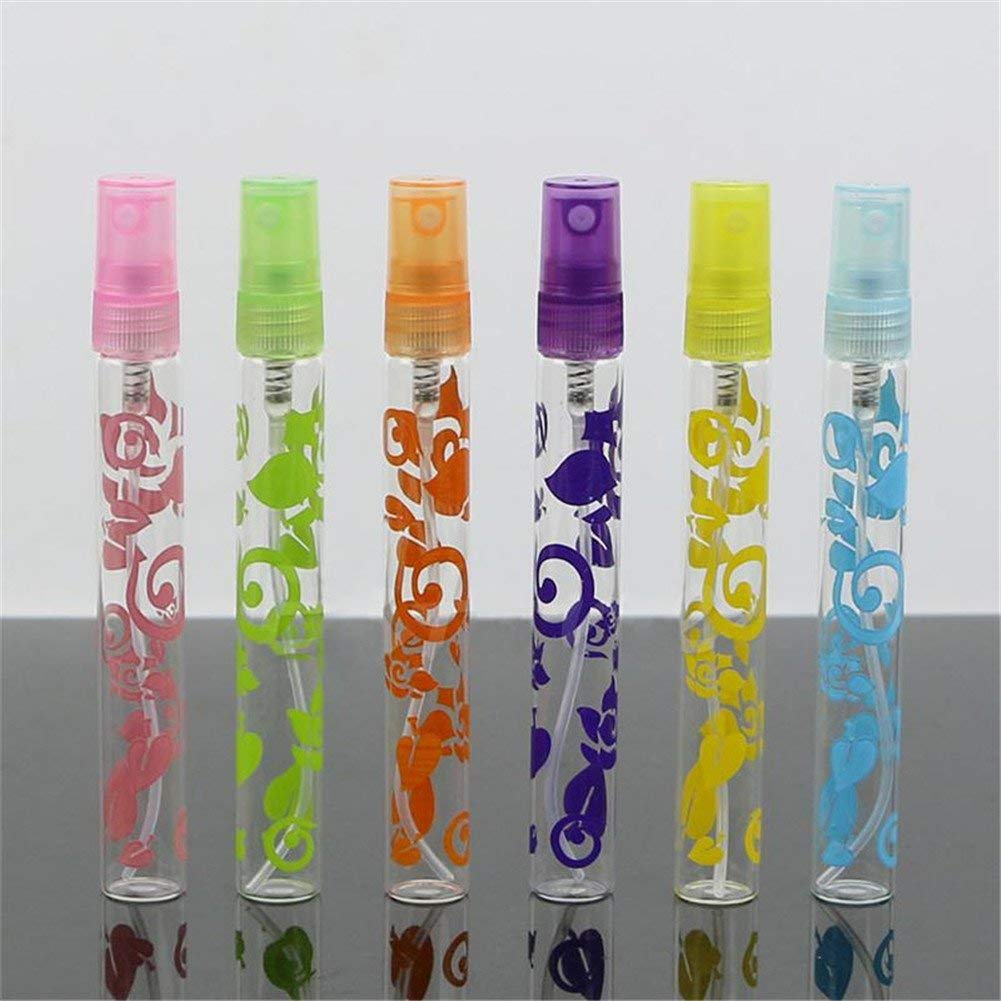 KeyZone 6Pcs 10ml Colored Cut Glass Perfume Atomizer Refillable Empty Bottles