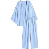 ZAFUL Casual 2 Piece Outfit For Women Linen Long Sleeve Cardigan Flare Pleated Wide Leg Pants Sets