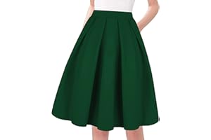 Tandisk Women's Vintage A-line Printed Pleated Flared Midi Skirt with Pockets