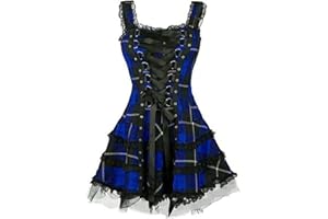 Women's Gothic Dress Mini Medieval Dress Lace Up Steampunk Dress Y2k Plaid Dress Ruffle Trim Halloween Cosplay Dress