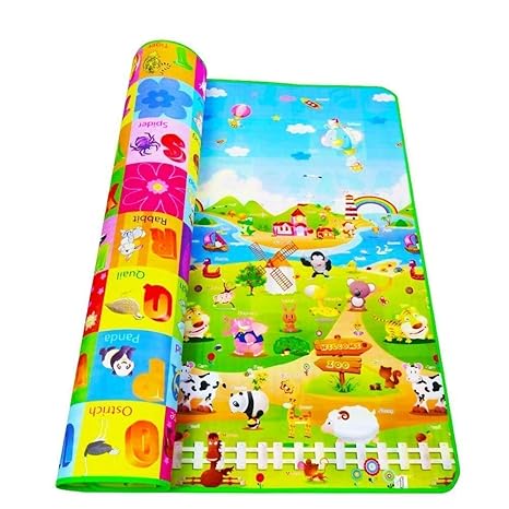 TECHSUN Waterproof Double Side Baby Play Crawl Floor Mat for Kids Picnic School Home (Large Size - 6 X 4 ft, Multicolour) with Zip Bag to Carry