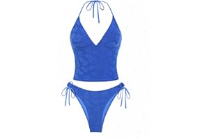 seamoly Women's Tankinis Striped Halter String Tie Side 2 Piece Tankini Sets Swimsuit