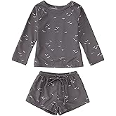 MODNTOGA Baby Boy Girl Swimwear 2Pcs Long Sleeve Swim Bathing Suit Set Toddler Kids Funny Sun Graphic Swimsuits Beach Wear