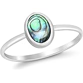 AeraVida Minimalist Chic Oval Shaped Stone and Abalone Shell Simple .925 Sterling Silver Boho Ring