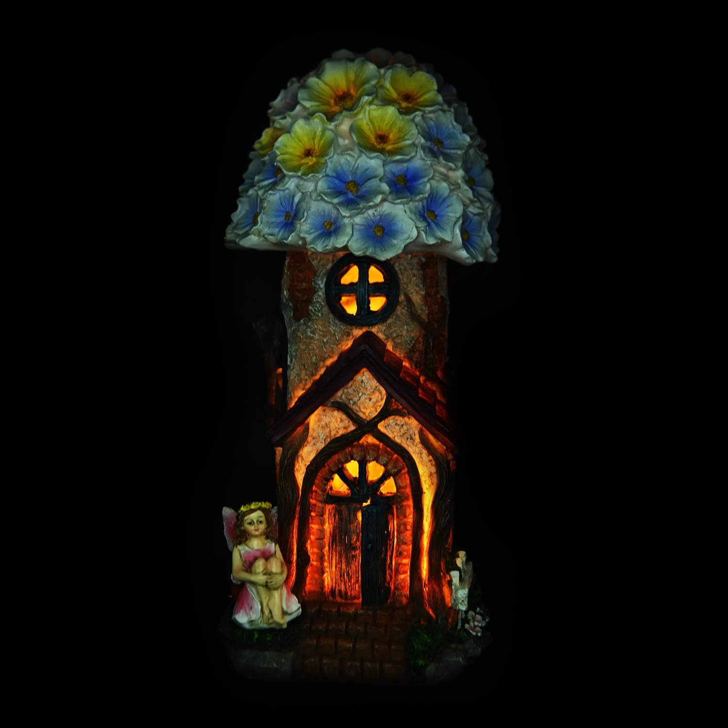 ASAWASA Resin Fairy Flower House Solar Garden Statues and Sculptures Outdoor Decor,Garden Figurines with Solar Powered Lights for Patio,Lawn,Yard Art Decoration,Garden Gift,6.3x4.7x9.9 Inch: Kitchen & Dining