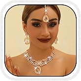 Unicra Rhinestone Gold Indian Jewelry Sets Wedding Bollywood Necklace Earrings Set Formal Prom Costume Jewelry Set for Women and Brides