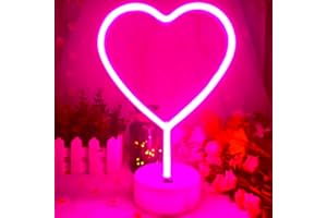 VIFULIN Neon Heart Light Heart Neon Sign Pink Heart Led Light with Base, Light up Heart USB/Battery Powered Neon Sign Heart Decor for Bedroom, Valentines Day Decor Pink Room Decor for Teen Girls