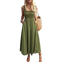 Mieazom Women's Maxi Dress Summer Sleeveless Swing Sundress Casual Loose Tank Long Dresses with Pockets Army Green S at Amazon Women's Clothing store Mieazom Women's Maxi Dress Summer Sleeveless Swing Sundress Casual Loose Tank Long Dresses with Pockets Army Green S at Amazon Women's Clothing store