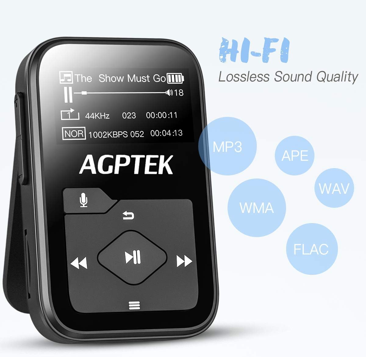 AGPTEK 16GB Lossless Music Mini Size Clip MP3 Player for Sports