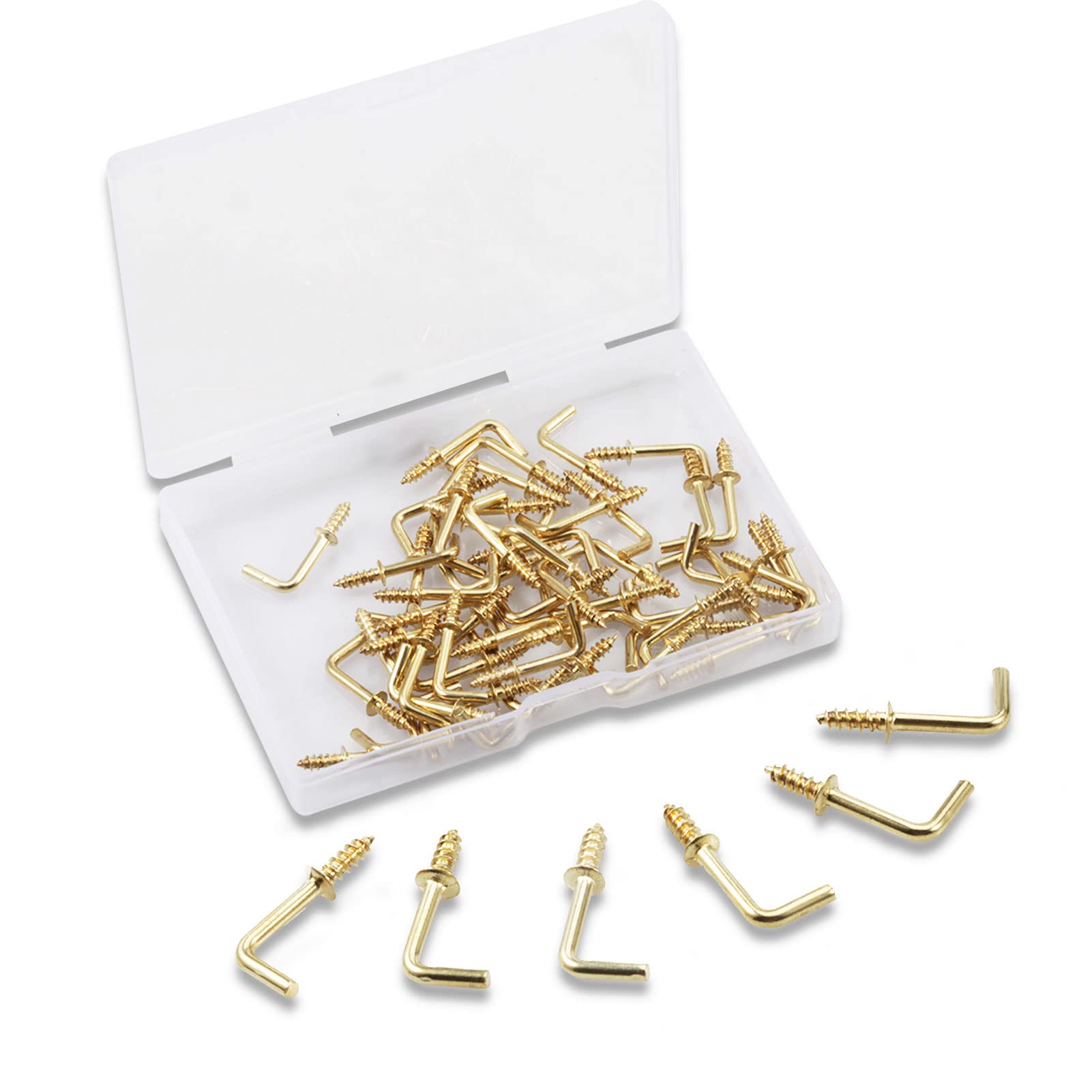 SPEEDWOX 100PCS Right Angle Screws Hook 5/8 Inch, Screw-in Square Bend Hooks, L Shape Nail Hook Fastener Accessories with Storage Box for Home, Office and Workplace