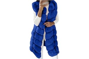 LMDUDAN Women's Sleeveless Faux Fox Fur Vest Long Coat Ladies Mid-length Warmer Outwear Jacket Fashion Solid Color Tops