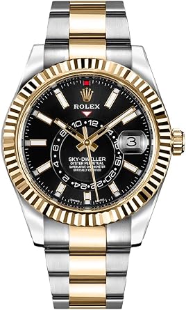 Luxury Rolex Sky-Dweller Black Dial Gold & Steel Mens Watch - Reference: 326933