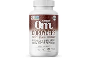 Om Mushroom Superfood Cordyceps Mushroom Capsules Superfood Supplement, 90 Count, 30 Days, Energy, Power, Stamina and Endurance Support, Superfood Supplement for Sports Performance