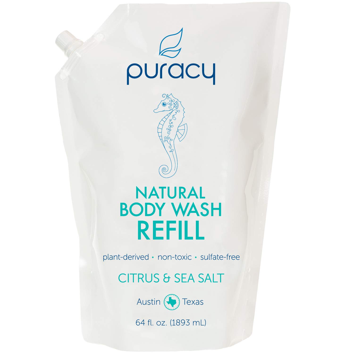 Puracy Natural Body Wash Refill, Citrus & Sea Salt, Bath & Shower Gel for Men and Women, 64 Ounce : Beauty