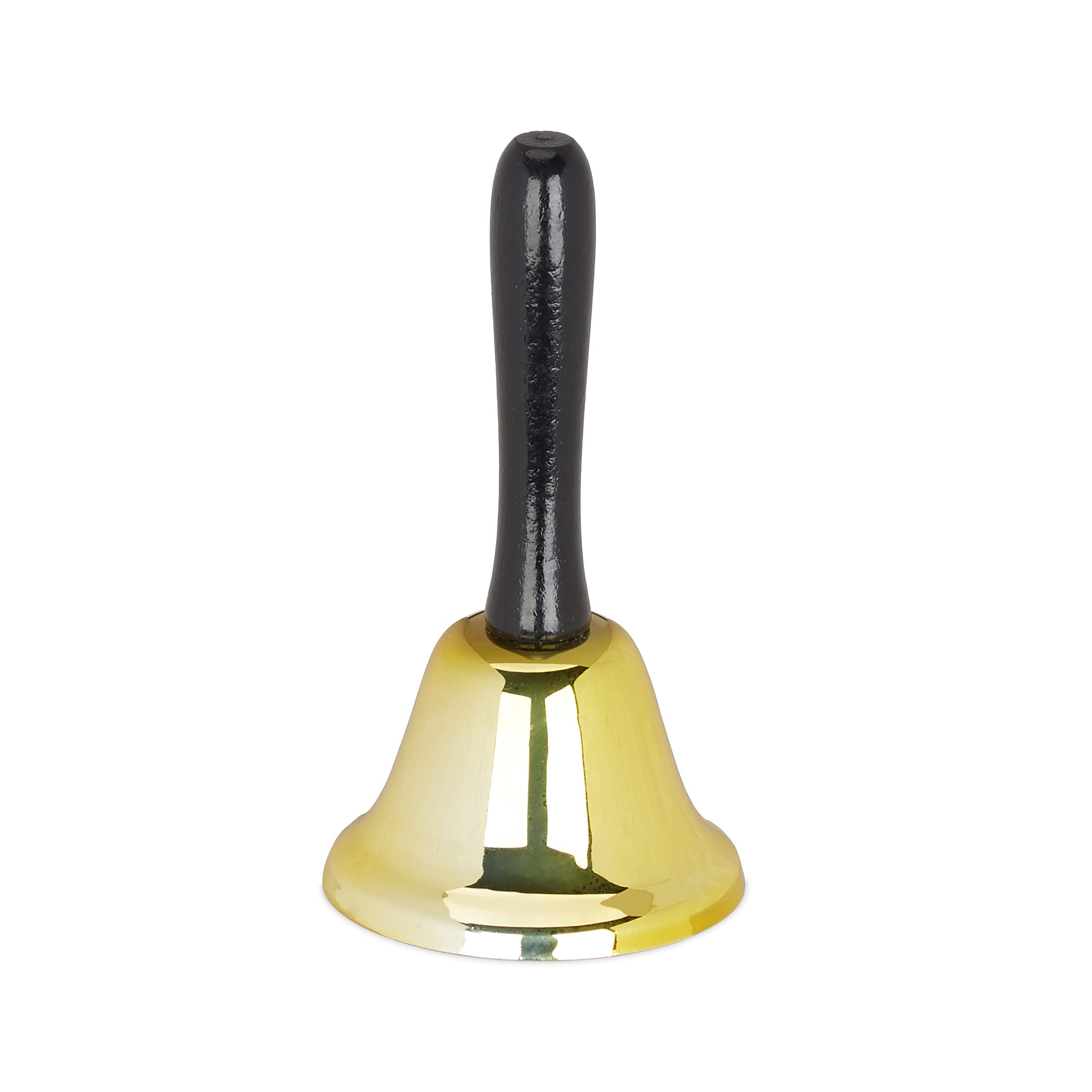 Relaxdays Loud Table & Hand Bell, Office Desk Call Bell with Wooden Handle, Christmas, Desk Bell, 12 cm, Golden