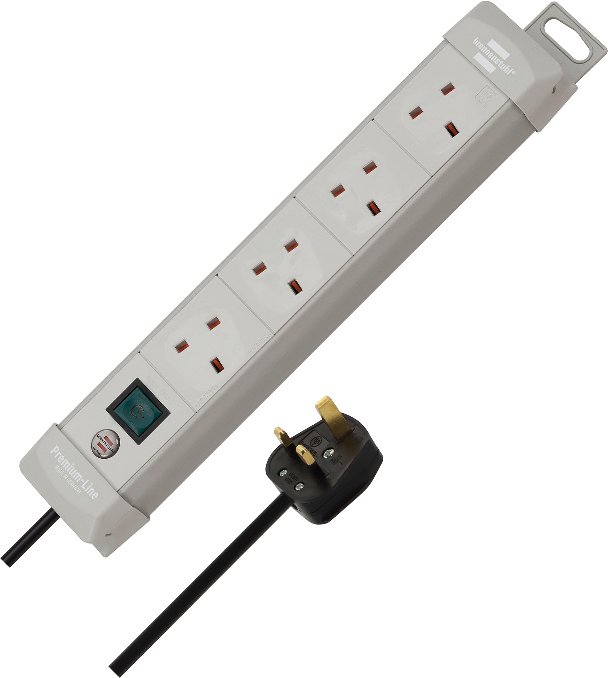 Brennenstuhl Premium-Line, 4-way extension lead (switch and 1.8m cable - 80° angle of sockets) colour: light grey