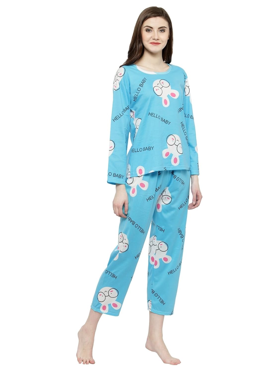 n-gal women blue white printed nightwear pajama loungewear set-nayn42-blue