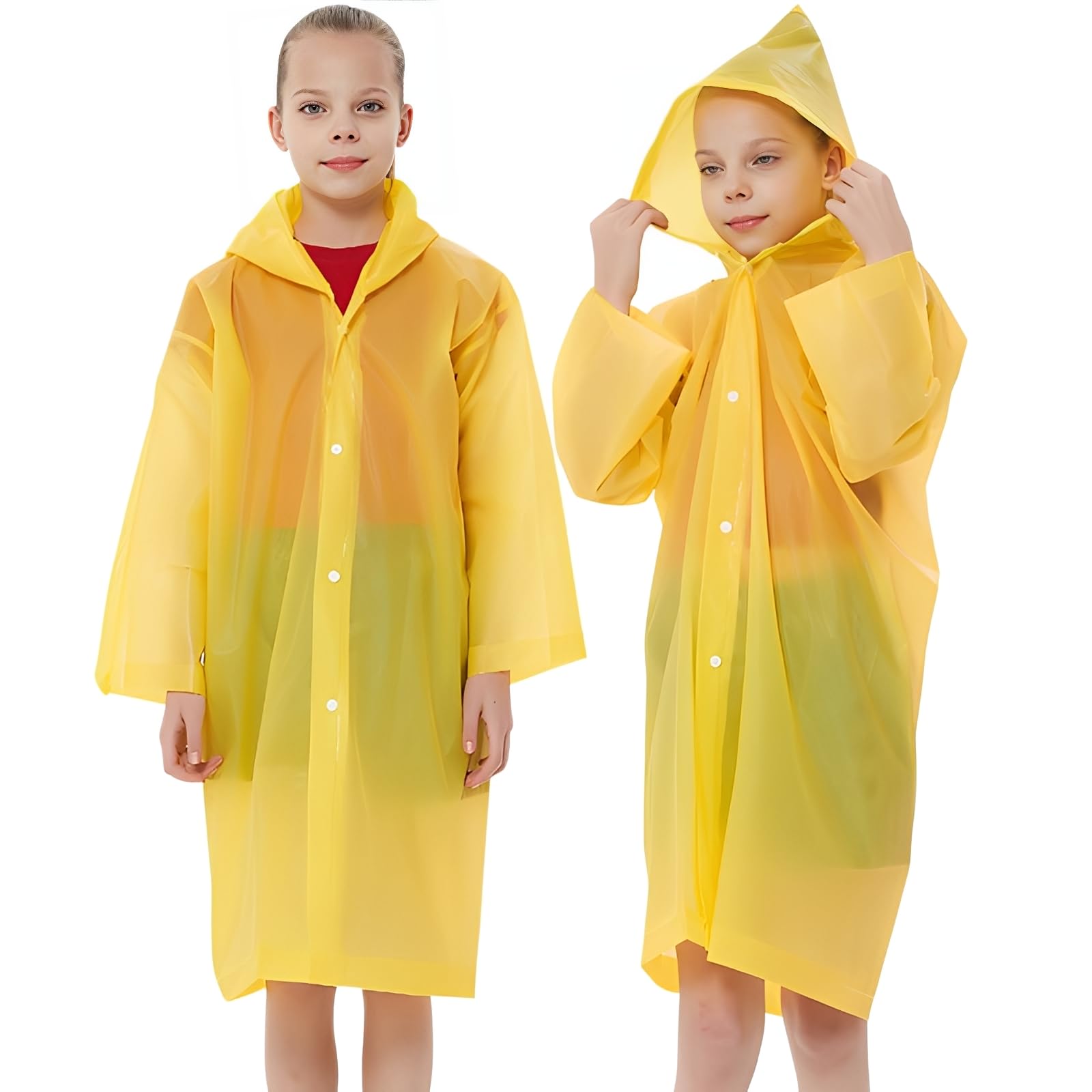 Photo 1 of Rain Ponchos Raincoats for Kids, Reusable Boys Girls Rain Jackets Emergency with Hood for Family Disney Travel Outdoor (Yellow)
