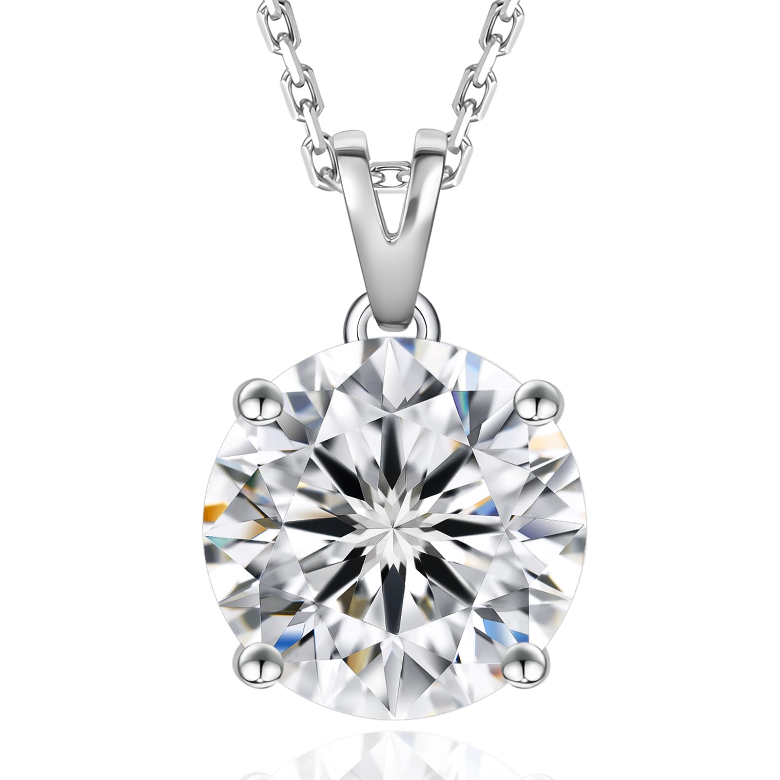 KRKC&CO Moissanite Solitaire Necklace for Women, 1.0ct, 6.5mm, White Gold in Sterling Silver, 4-Prong, Jewelry with GRA Certificate, Gift for Mom, Wife on Birthday Anniversary, Wedding