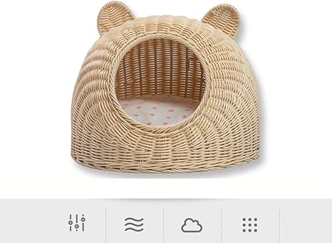 Amazon Co Jp 猫のバスケットウィッカー 夏の猫の家犬小屋のペットベッド 猫の家 手作りの籐の籐の猫寝台ベッドソフトクッション付きプレイハウスコンドミニアム ホーム キッチン
