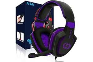 Anivia Computer Over Ear Headphones Wired with Mic Stereo Gaming Headset Noise Isolating Headsets with Volume Control, Bass Surround, Soft Memory Earmuffs for Multi-Platform -AH28plus Black Purple