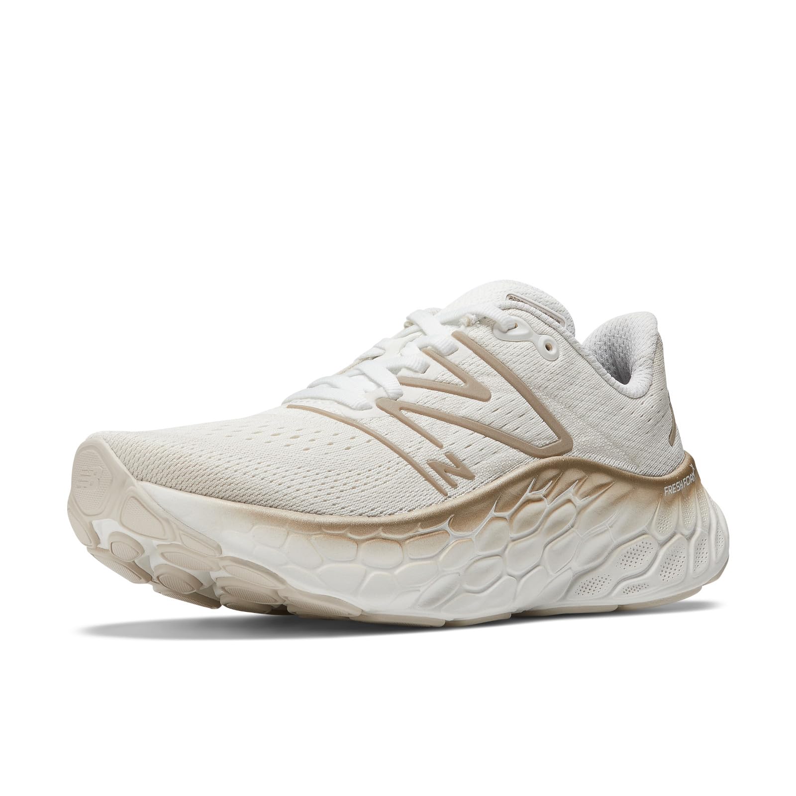 New Balance Women's Fresh Foam X More V4 Running Shoe, White/Gold Metallic/Moonbeam, 13 XW Image