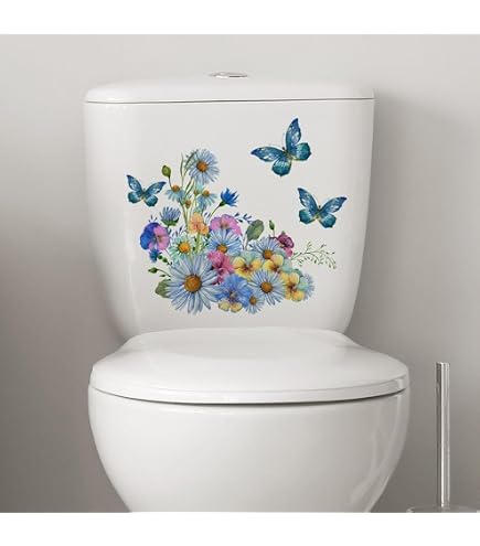 Flower Cat Toilet Decal Sticker - Waterproof PVC Self-Adhesive For Lid, Tank, Bathroom Decor
