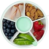 GoBe Kids Small Snack Spinner Flip Bundle with Hand Strap and Sticker Sheet - Reusable Snack Container with 5 Compartment Dispenser and Lid | BPA/PVC Free | Dishwasher Safe | No Spill- Mint Green