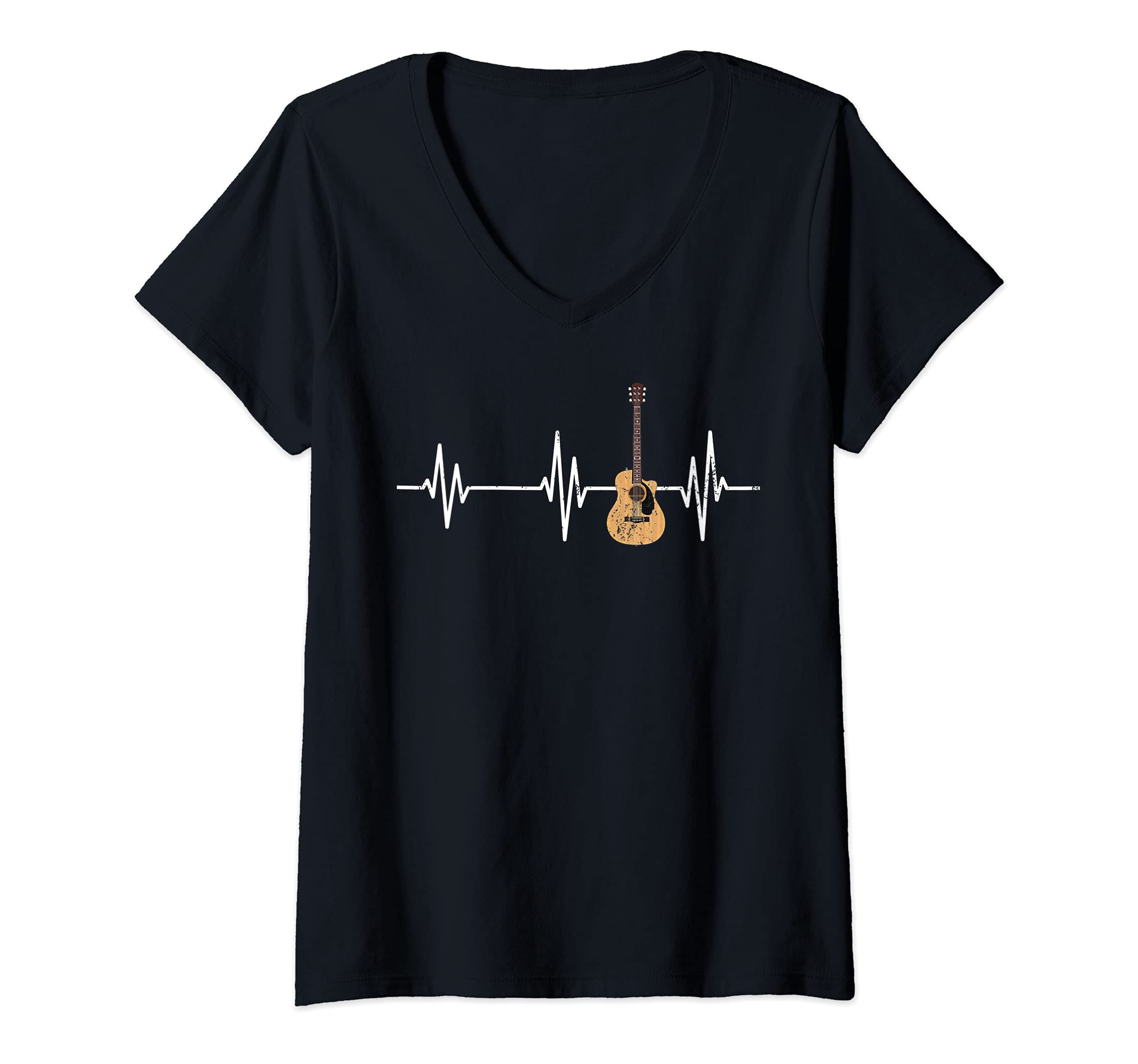 Womens Musical Instrument Guitarist Heartbeat Guitar Player Guitar V-Neck T-Shirt